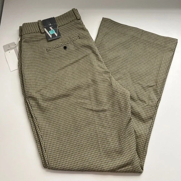 Worthington Women's Plaid Flare Leg Career Pants Size 16 NWT Micro Houndstooth - Picture 2 of 6